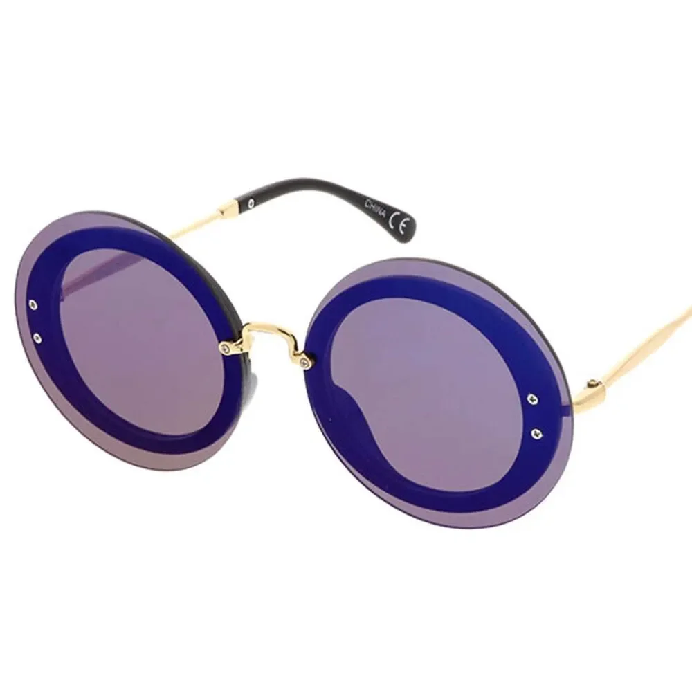 Glamour in Rounds Oversized Sunglasses for Women Blue Mirrored Lense